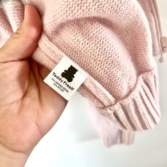 Teddy Fresh Merino Wool Blend Pink Fairisle Full Zip Knit Cardigan Sweater XL - Picture 10 of 11